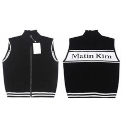 MATIN KIM SPELL POINT KNIT ZIP UP VEST IN BLACK