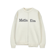 ASYMMETRIC LOGO KNIT PULLOVER IN IVORY