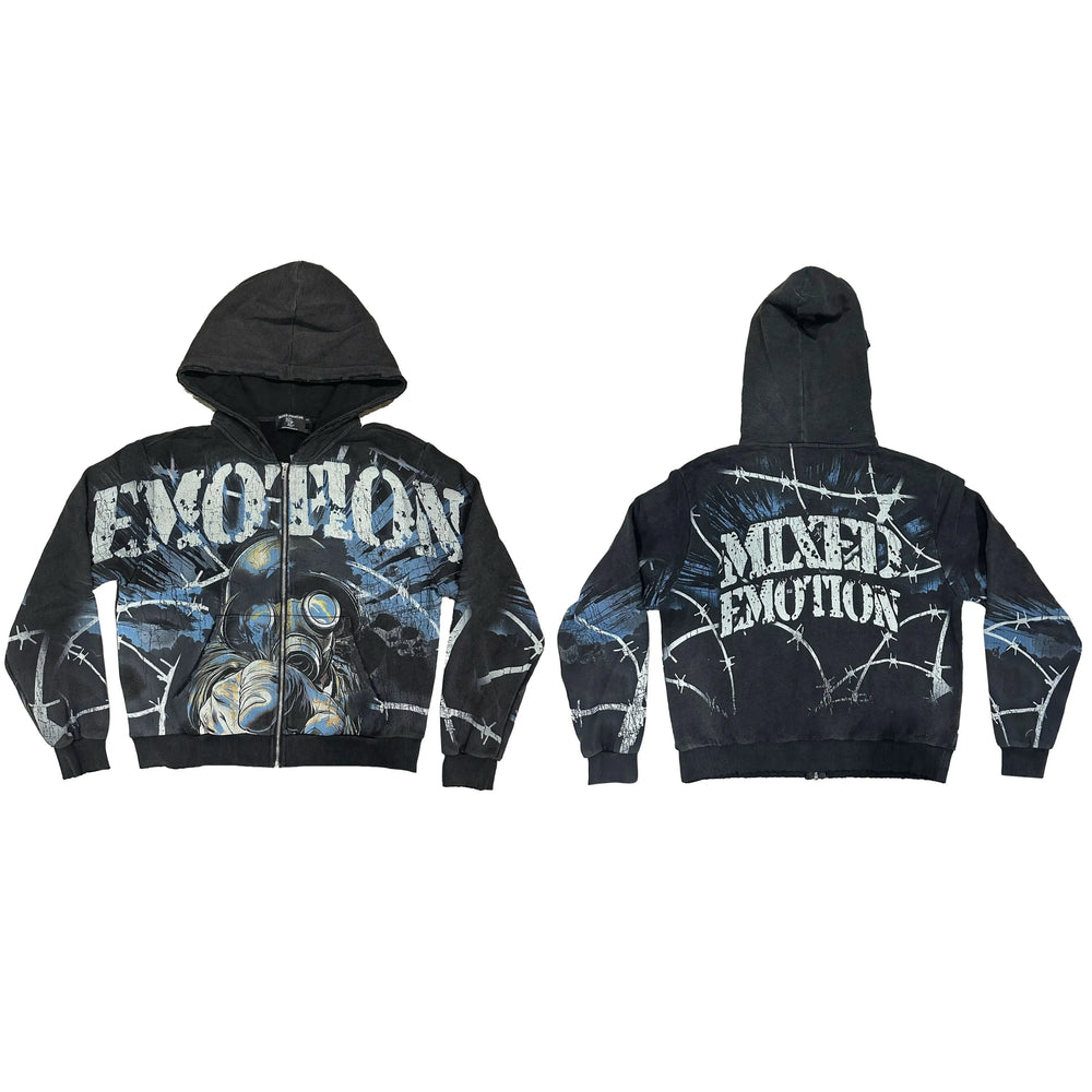 Blue Lightning Barbed Wire Full-Zip Hoodie