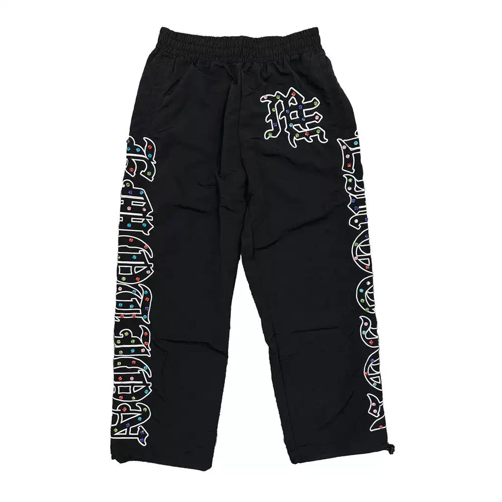 Gothic Rhinestone & Studded Track Pants - Black