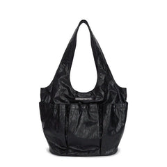 Heavy-duty multi-pocket pleated soft leather tote bag