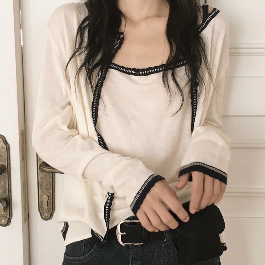 Soft retro sweet style patchwork detail knitted top