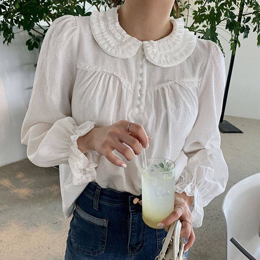 French country style vintage babydoll long-sleeved top