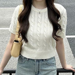 Twisted short-sleeved knitted T-shirt
