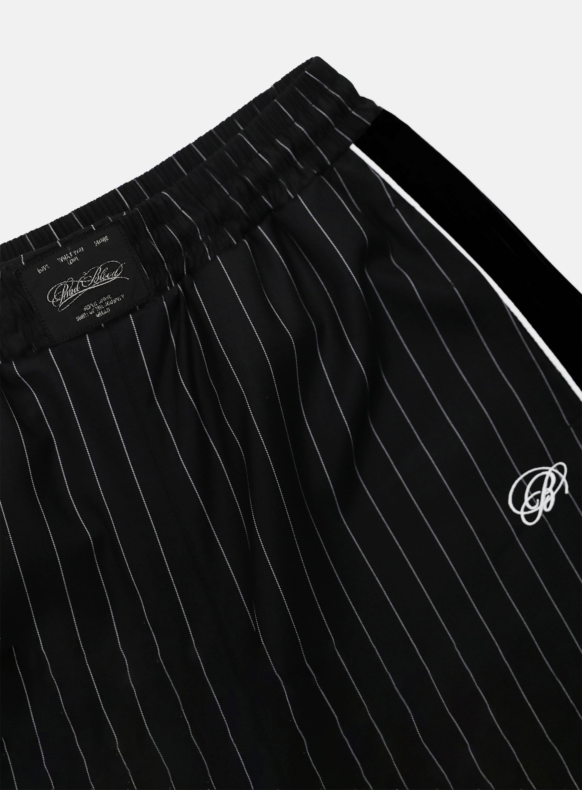 [w-pts25-024] Dark Classic Pinstripe Track Pants - Black