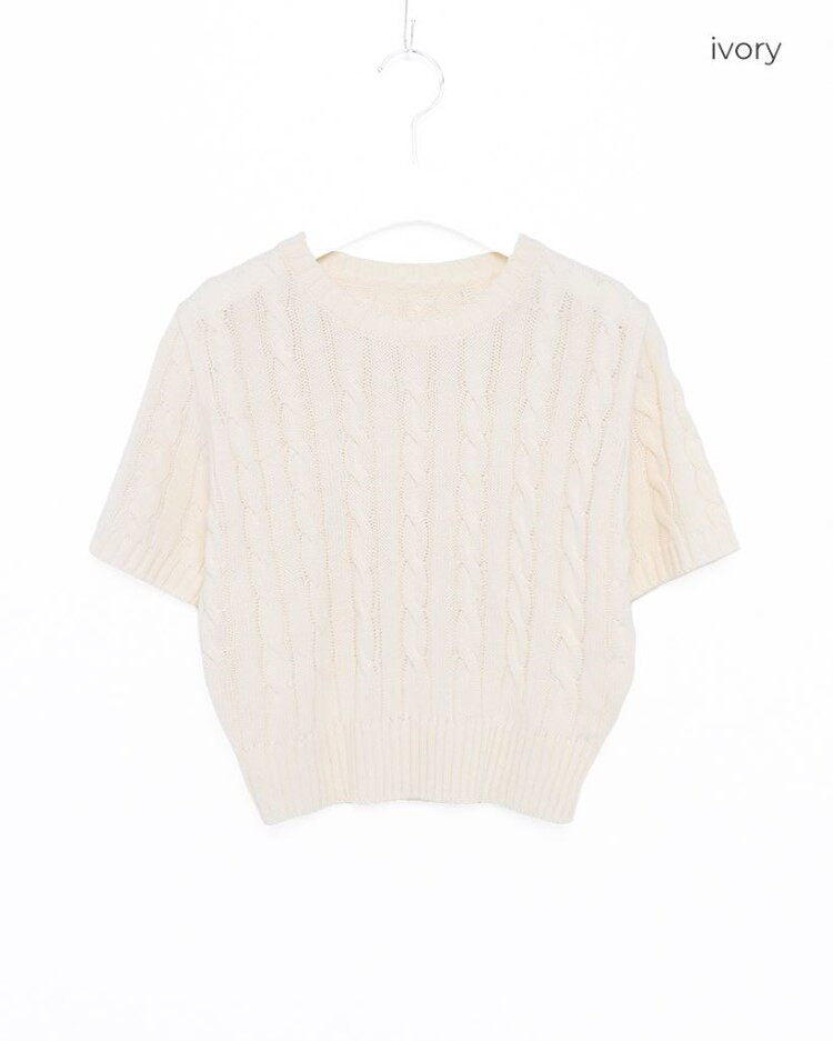 Twisted short-sleeved knitted T-shirt