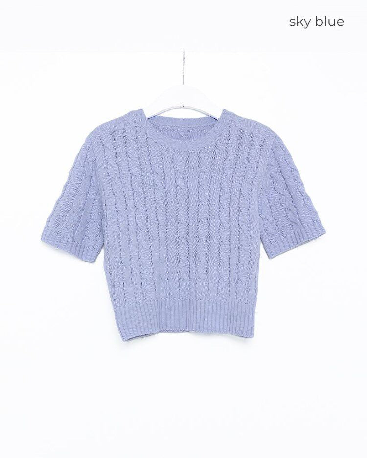 Twisted short-sleeved knitted T-shirt