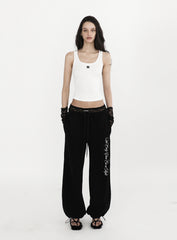 [w-pts23-057] Pure Lace Trim Jogger - Black