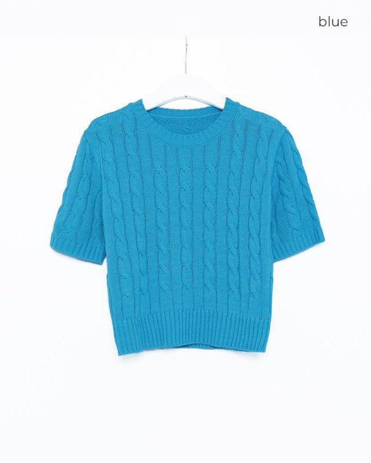 Twisted short-sleeved knitted T-shirt
