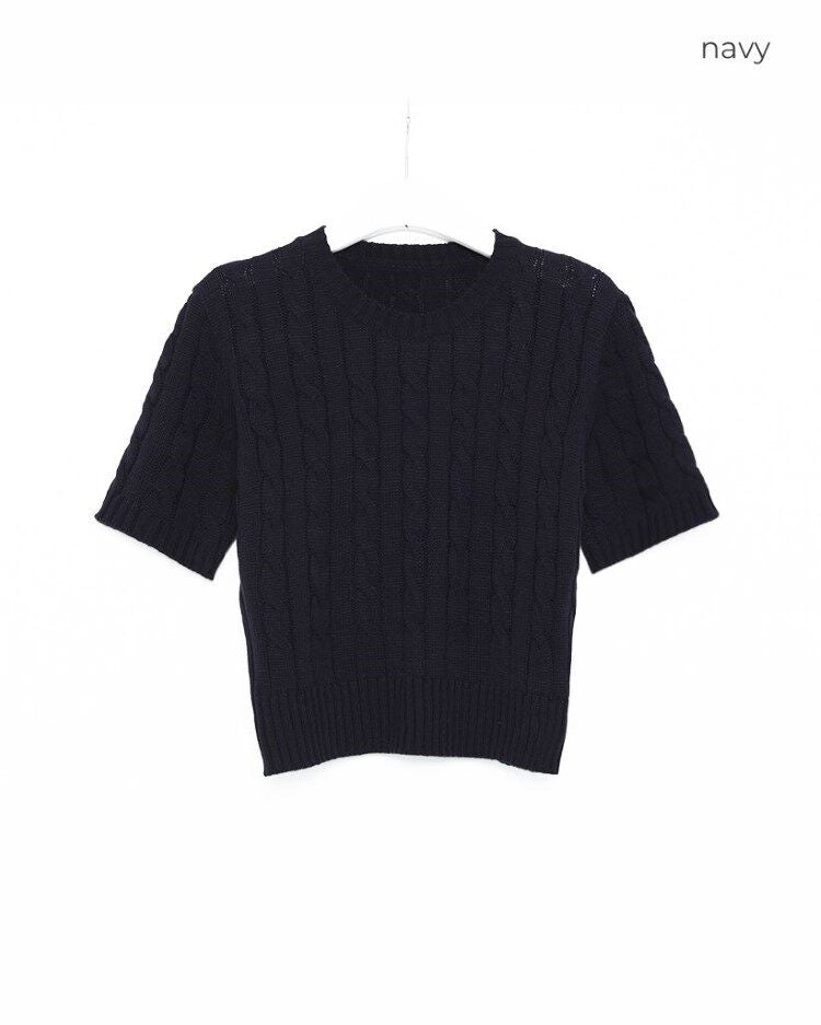 Twisted short-sleeved knitted T-shirt