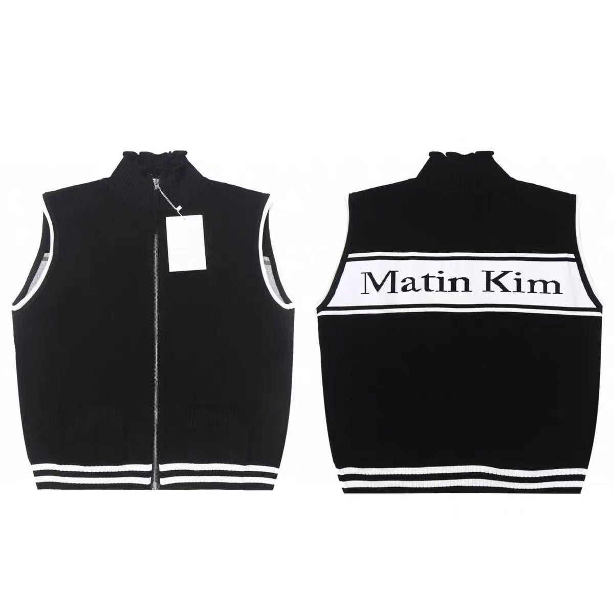 MATIN KIM SPELL POINT KNIT ZIP UP VEST IN BLACK