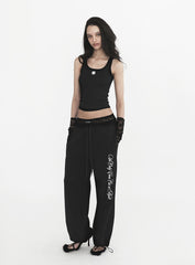[w-pts23-057] Pure Lace Trim Jogger - Black