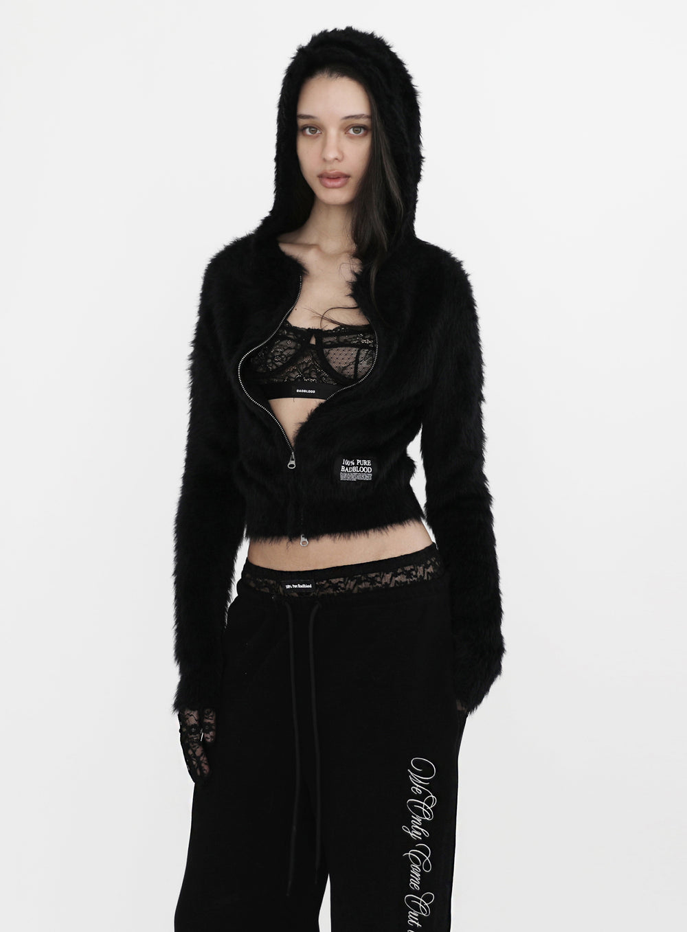 [w-pts23-057] Pure Lace Trim Jogger - Black