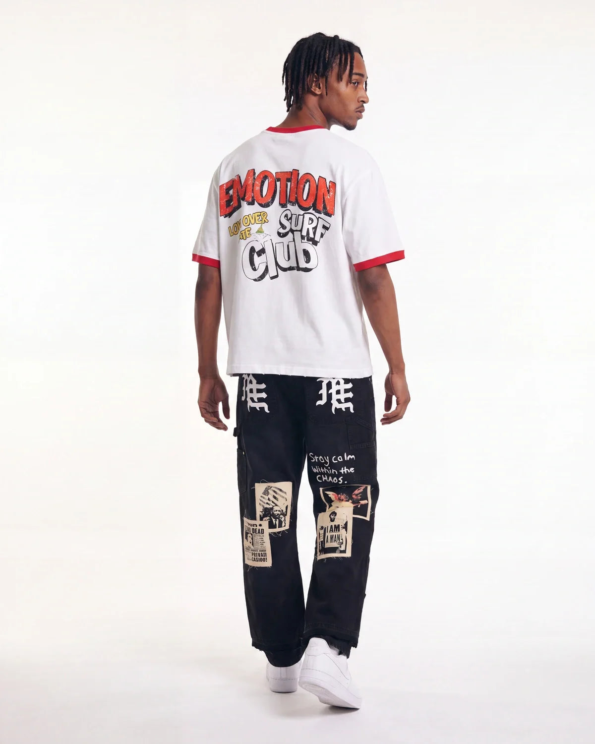 Mixed Emotions Newspaper Carpenter Pants Black