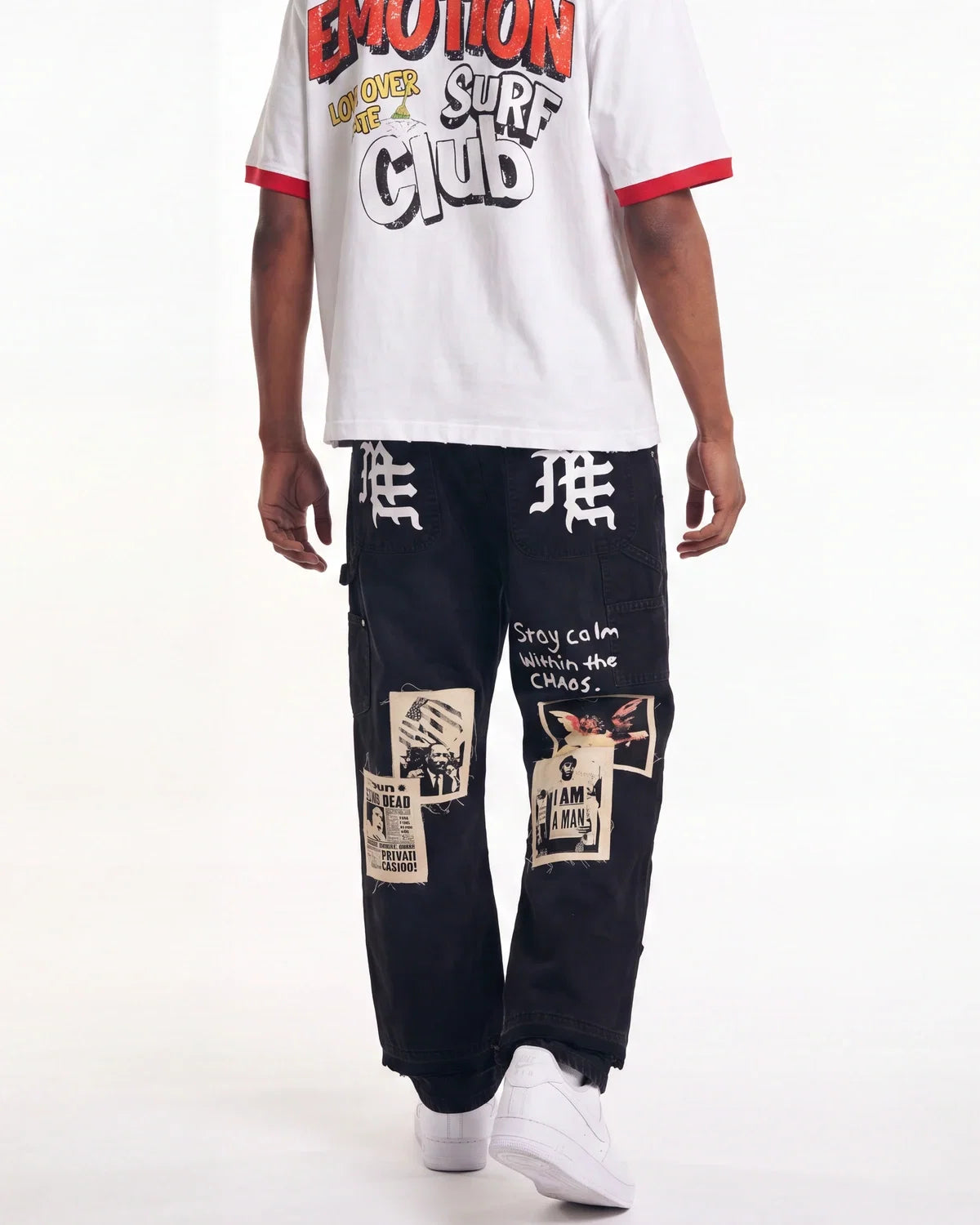 Mixed Emotions Newspaper Carpenter Pants Black