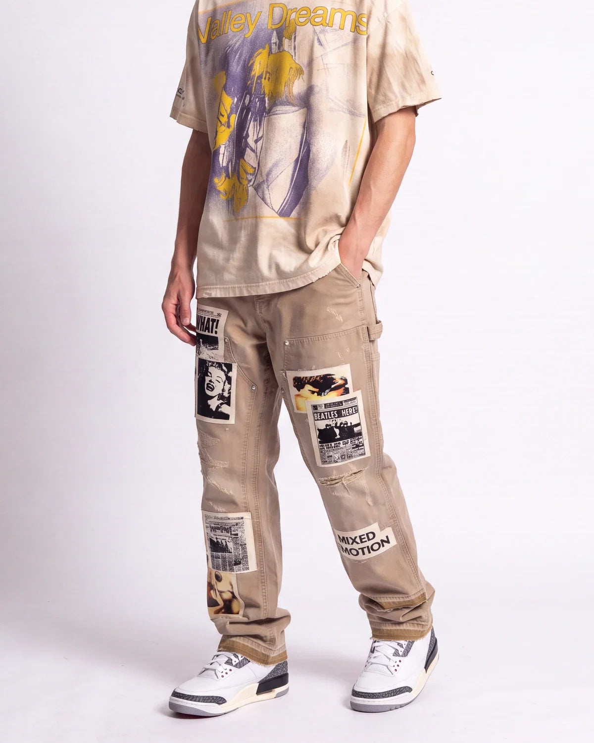Mixed Emotions Newspaper Carpenter Pants Khaki