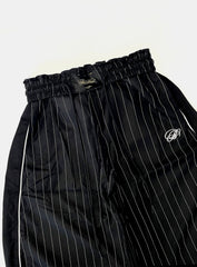 [w-pts25-024] Dark Classic Pinstripe Track Pants - Black