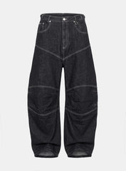 [w-pts25-030] Squad Convex Pants - Denim Black