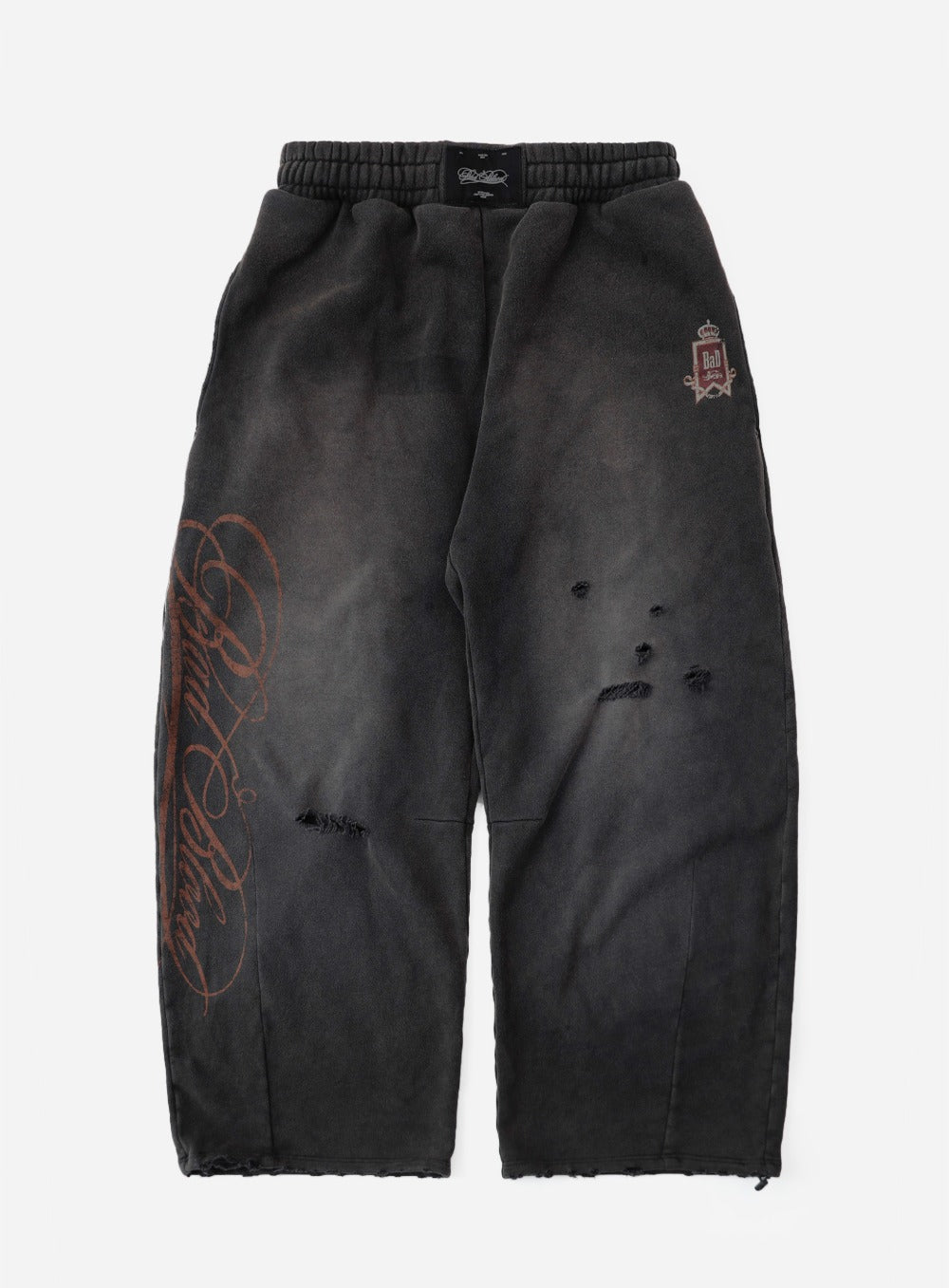 [w-pts25-086] Royal Classic Distressed 2-Way Curved Jogger Trousers - Black