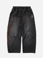 [w-pts25-086] Royal Classic Distressed 2-Way Curved Jogger Trousers - Black