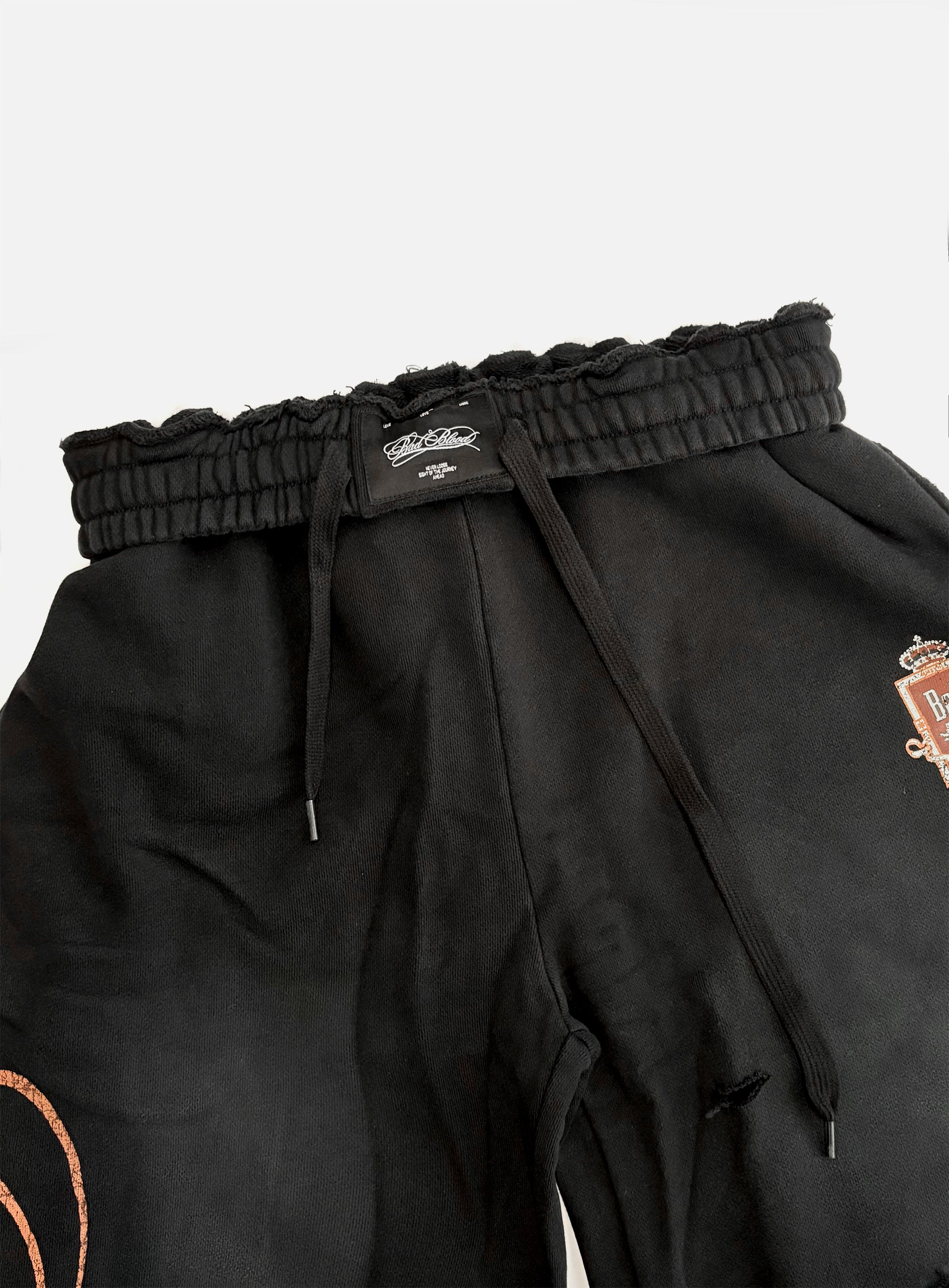 [w-pts25-086] Royal Classic Distressed 2-Way Curved Jogger Trousers - Black