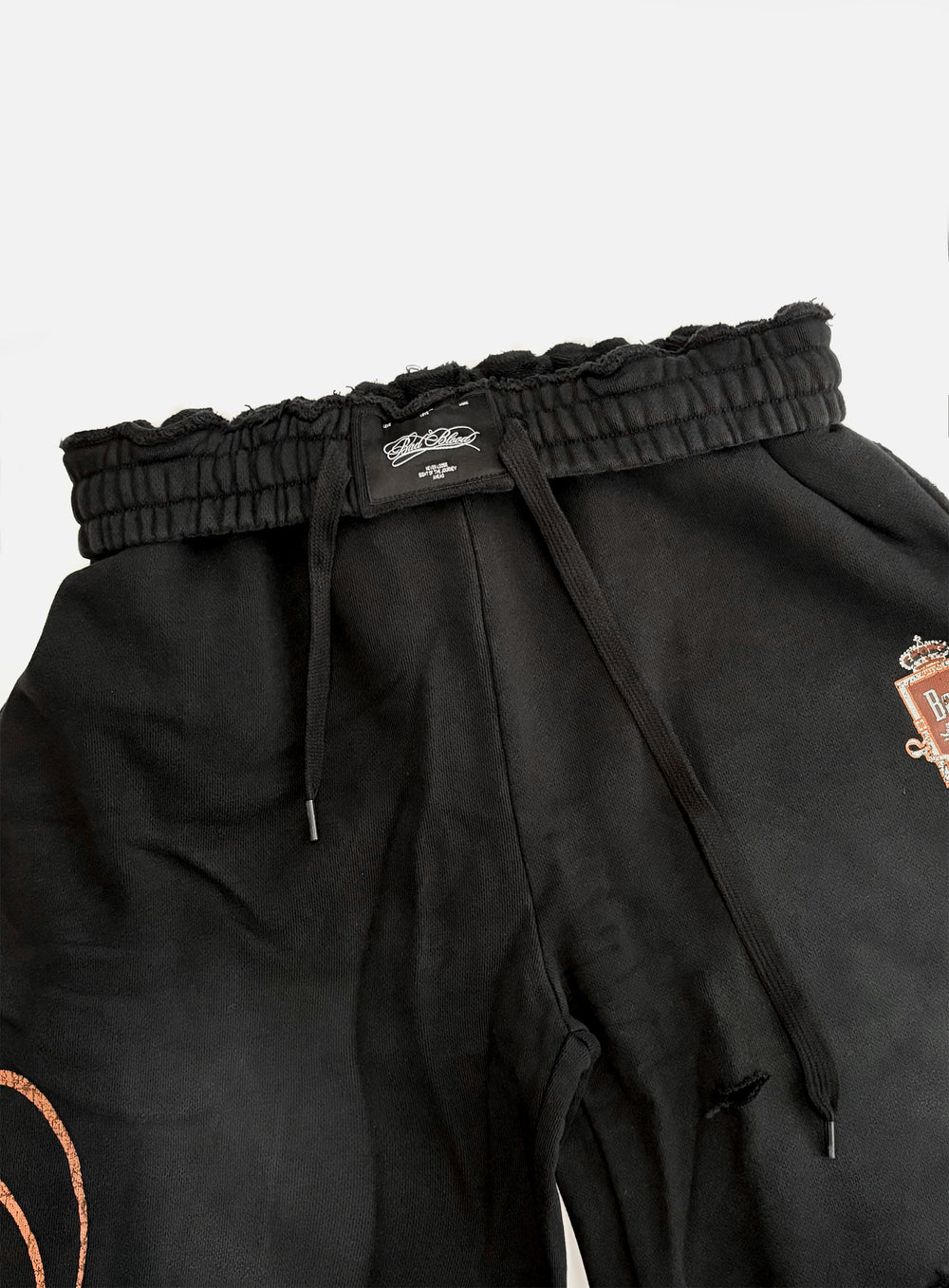 [w-pts25-086] Royal Classic Distressed 2-Way Curved Jogger Trousers - Black