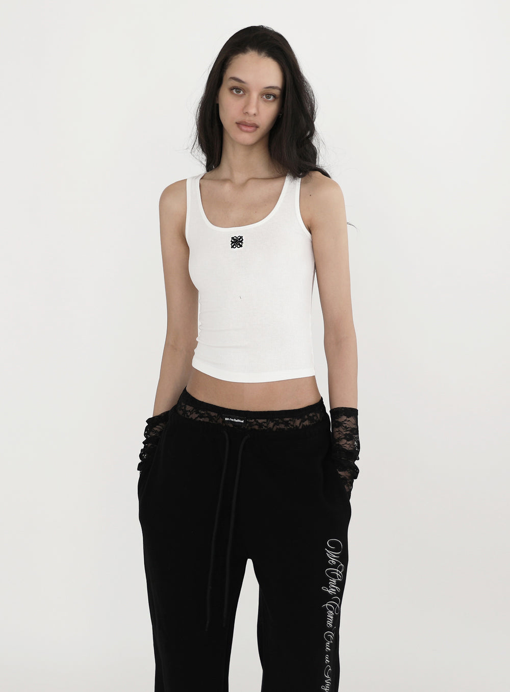 [w-pts23-057] Pure Lace Trim Jogger - Black