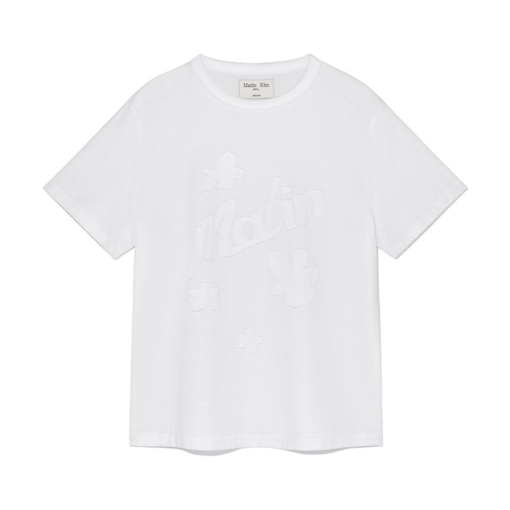FLOWER APPLIQUE LOGO TOP IN WHITE
