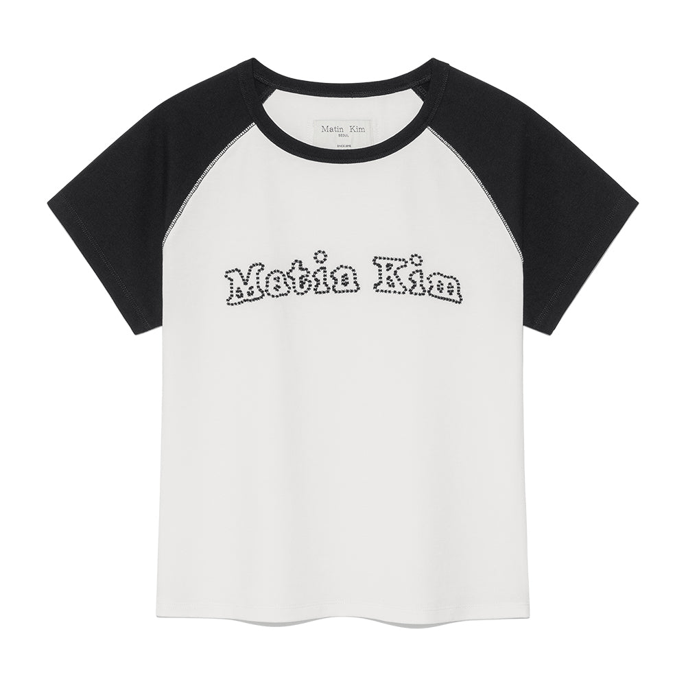 FLOWER STITCH RAGLAN LOGO TOP IN BLACK