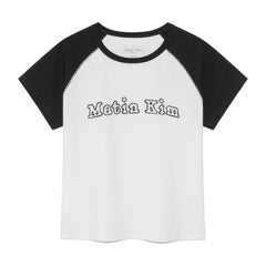 FLOWER STITCH RAGLAN LOGO TOP IN BLACK
