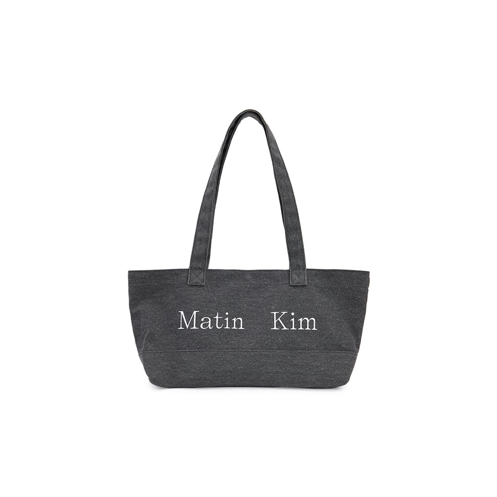 MATIN LOGO CANVAS WIDE SHOULDER BAG IN CHARCOAL
