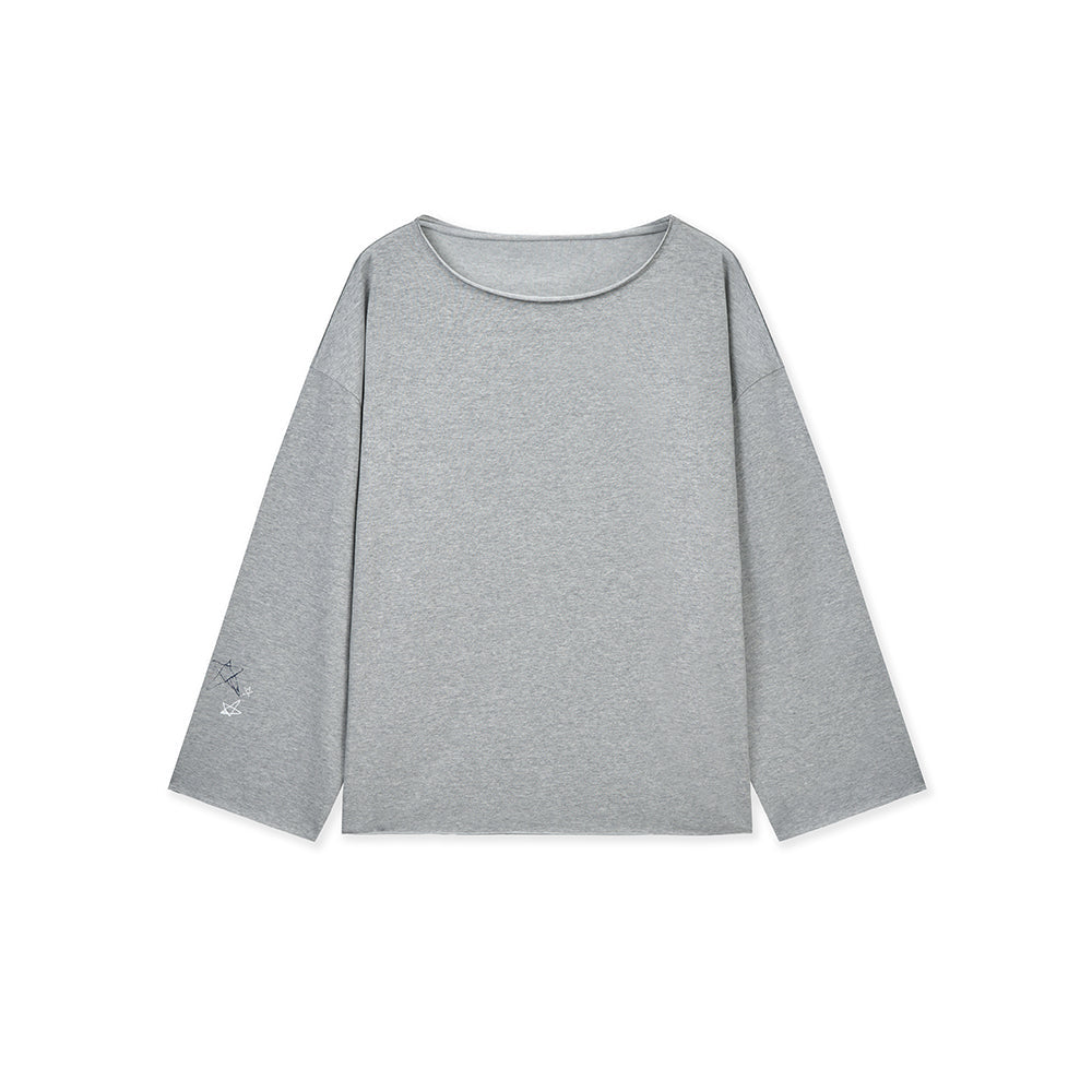 RAW HEM FINISHED BOAT NECK TOP IN GREY