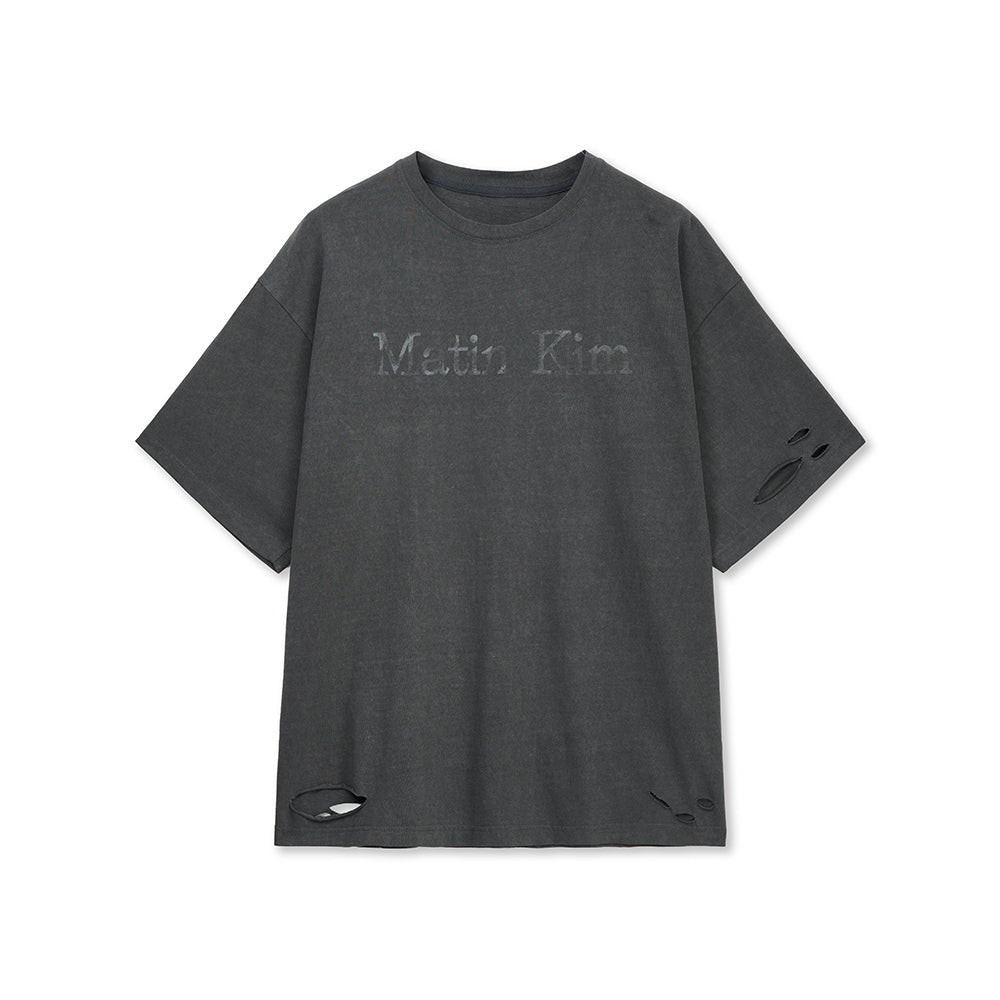 DISTRESSED LOGO TOP IN CHARCOAL