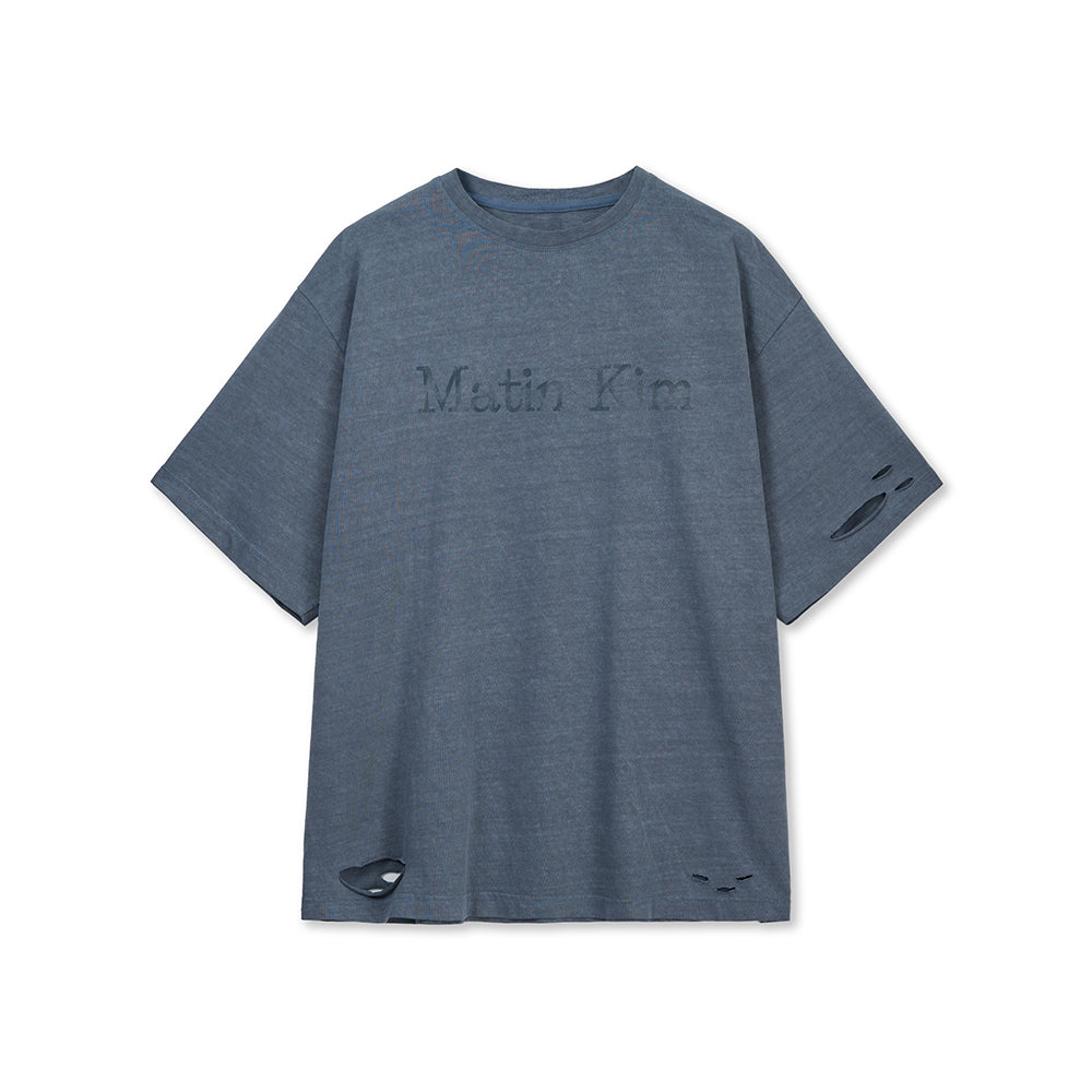DISTRESSED LOGO TOP IN SMOKE BLUE