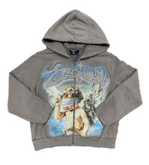 Mixed Emotions Rhinestone Hoodie Grey