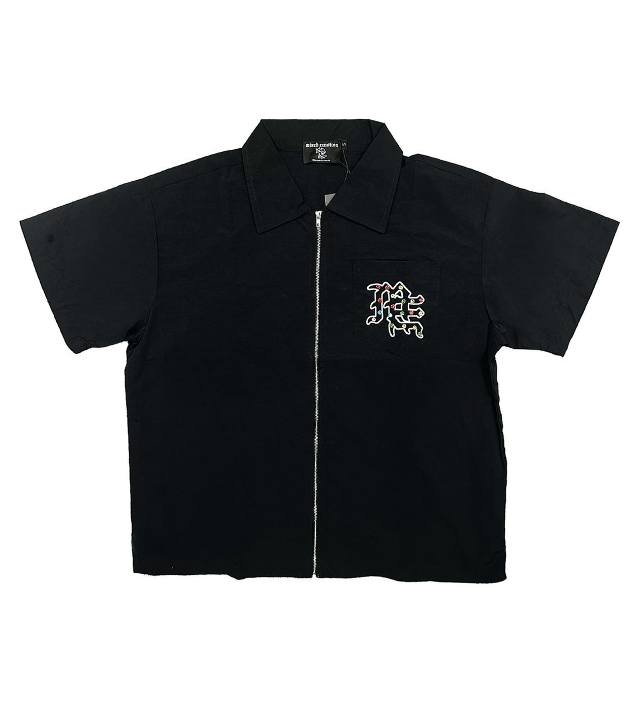 Mixed Emotions Rhinestone Zip Up Shirt Black