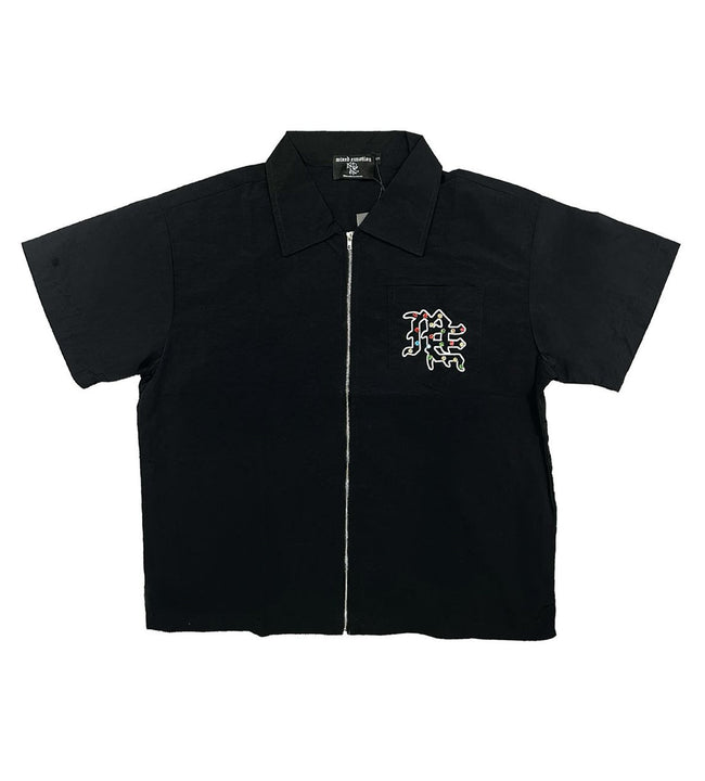 Mixed Emotions Rhinestone Zip Up Shirt Black Hover Image