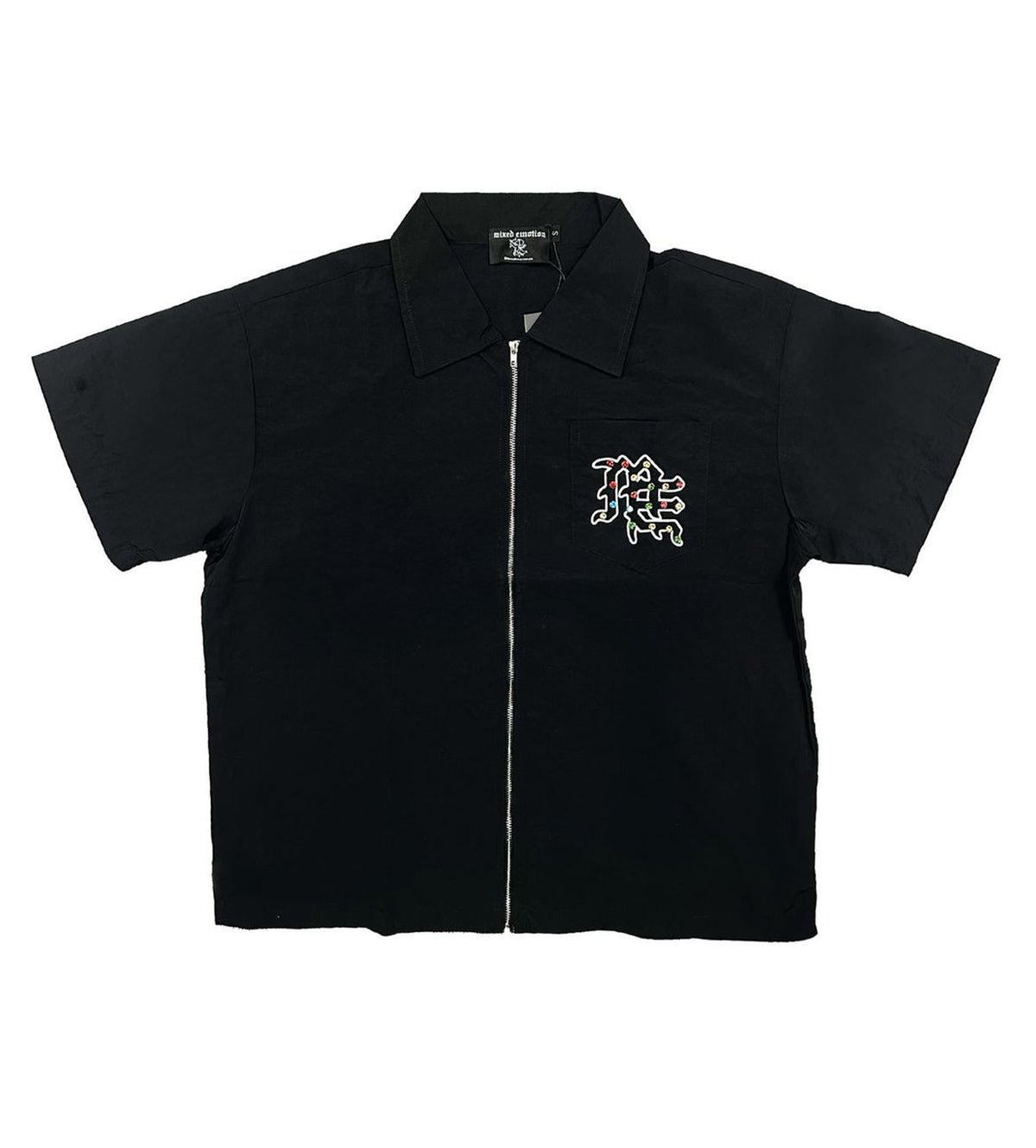 Mixed Emotions Rhinestone Zip Up Shirt Black