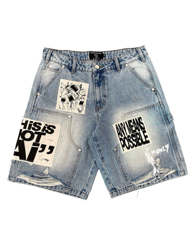 Mixed Emotions AI Denim Shorts Blue Hover Image