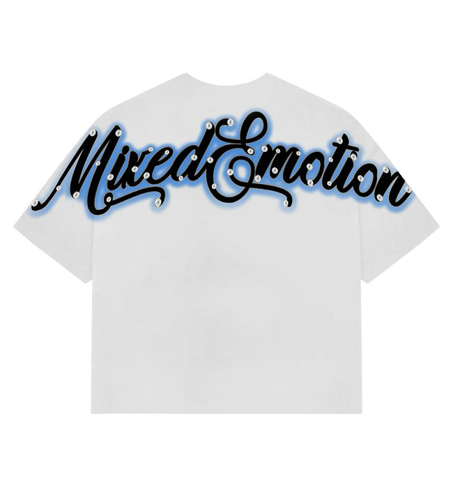 Mixed Emotions Blue Rhinestone Cropped Tee White Main Image