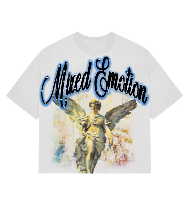 Mixed Emotions Blue Rhinestone Cropped Tee White Hover Image