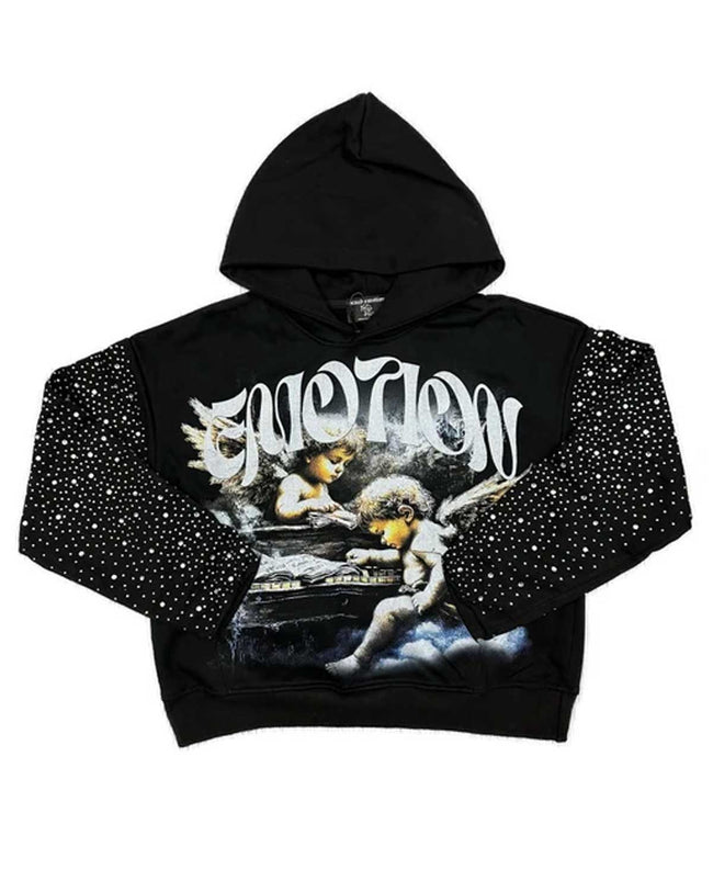 Mixed Emotions Fallen Angels Rhinestone Hoodie Black Hover Image