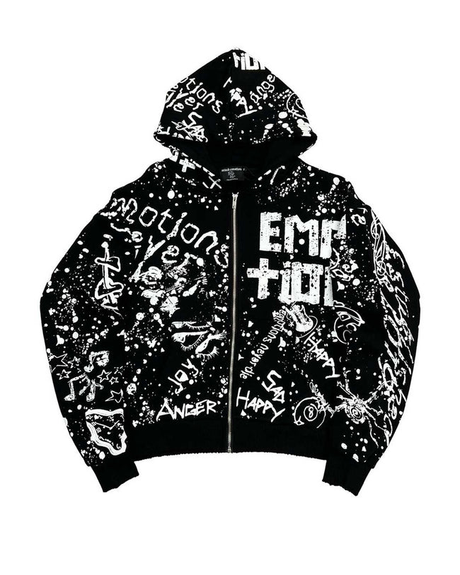 Mixed Emotions Graffiti Zip Up Hoodie Black Hover Image