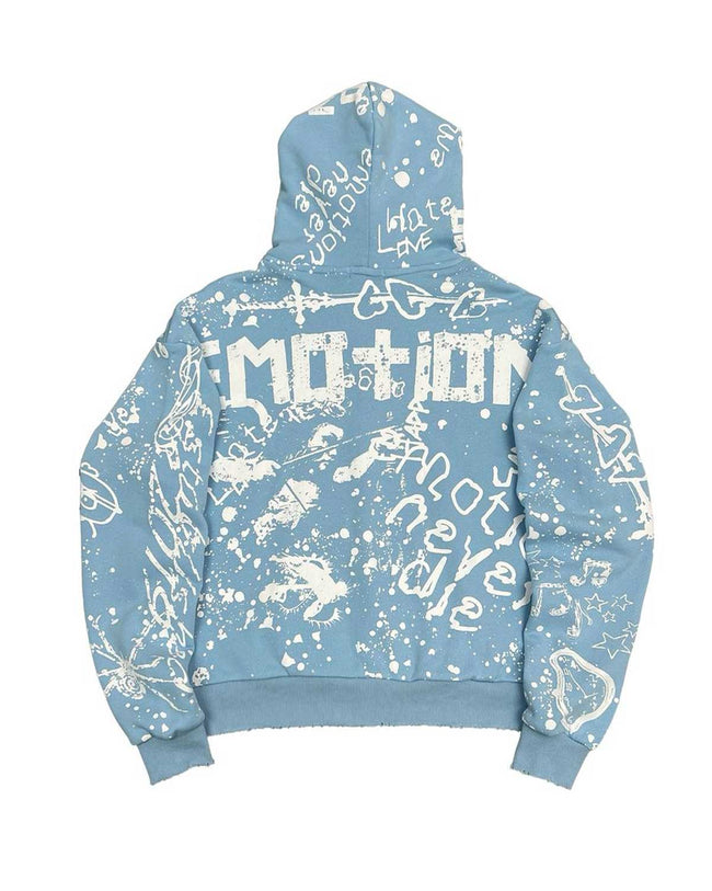 Mixed Emotions Graffiti Zip Up Hoodie Blue Main Image