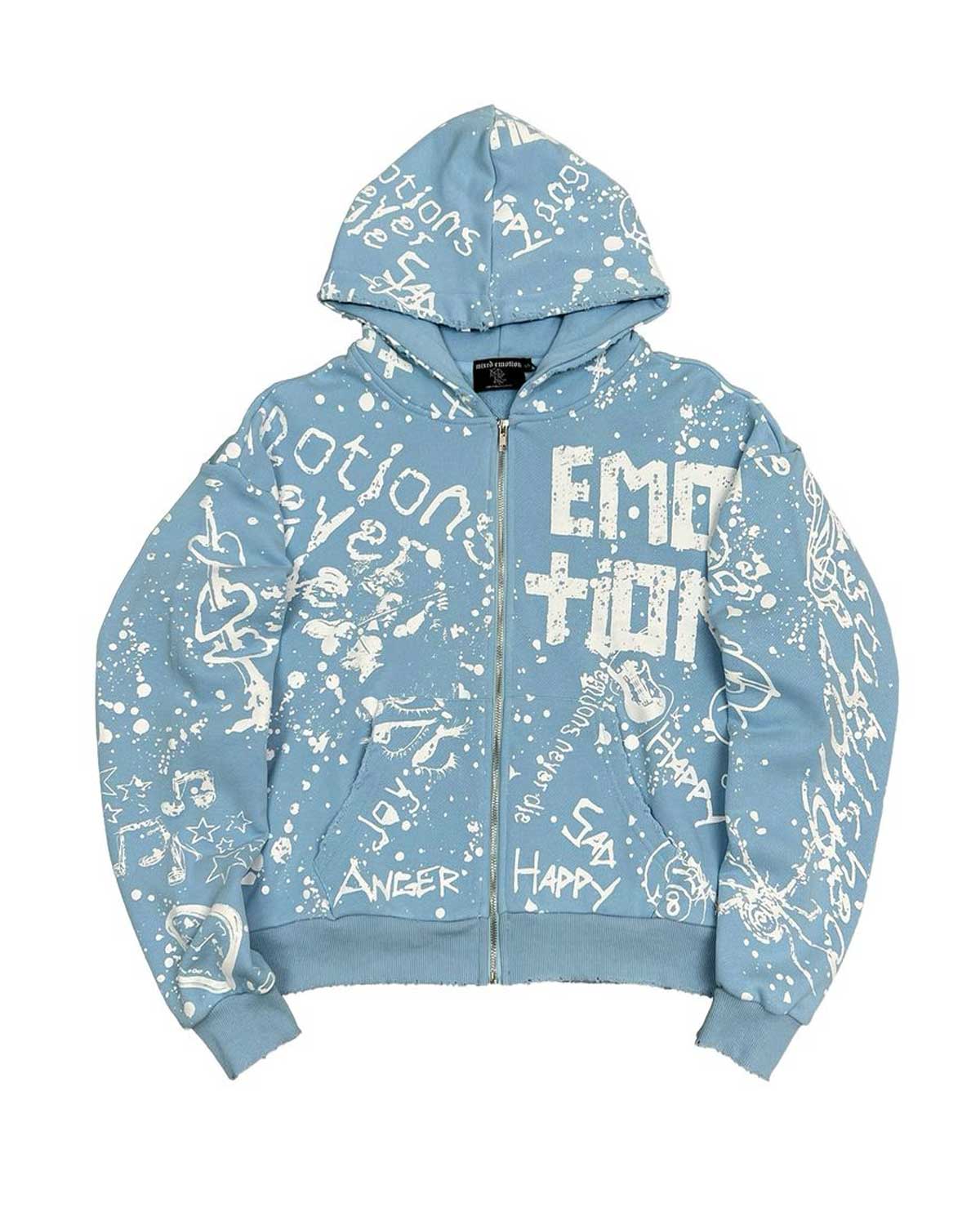 Mixed Emotions Graffiti Zip Up Hoodie Blue