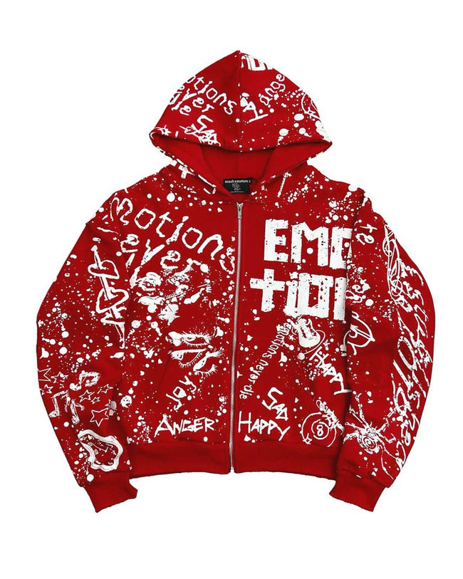 Mixed Emotions Graffiti Zip Up Hoodie Red Hover Image