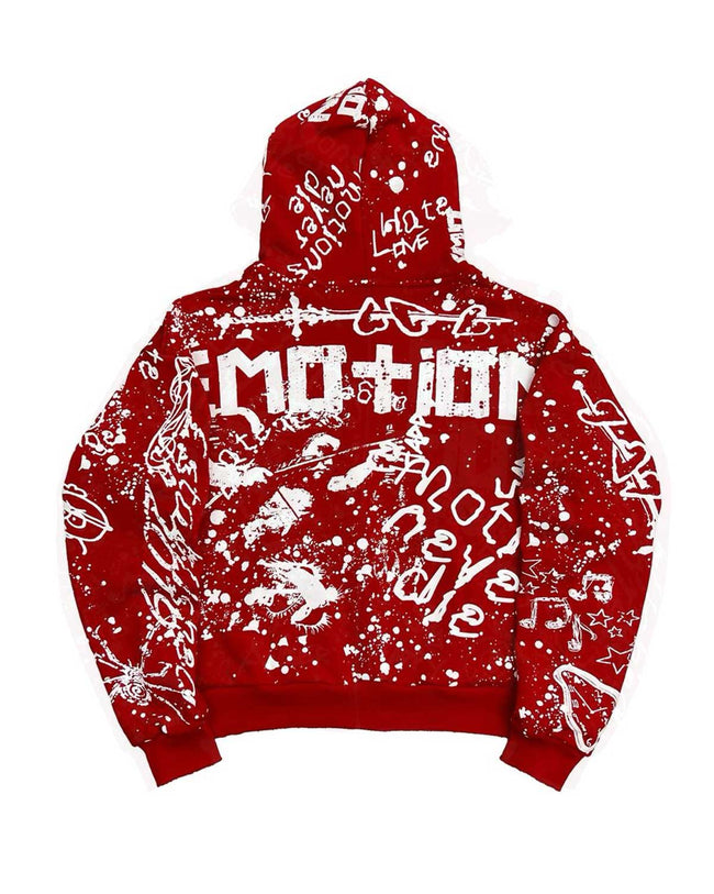 Mixed Emotions Graffiti Zip Up Hoodie Red Main Image