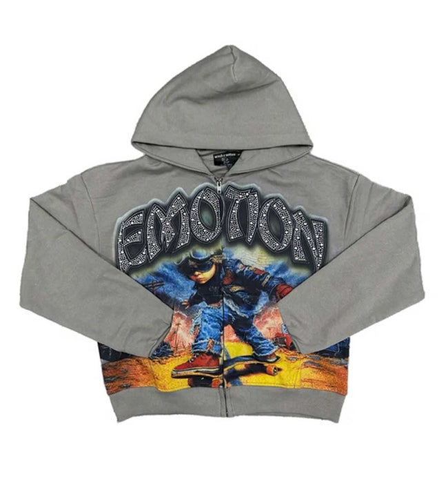 Mixed Emotions Last Ride Rhinestone Hoodie Grey Hover Image