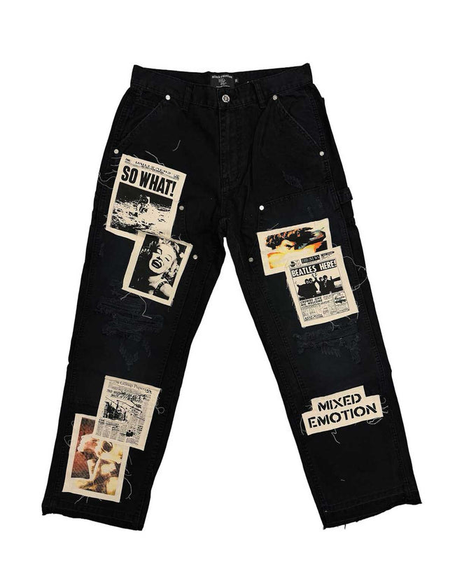 Mixed Emotions Newspaper Carpenter Pants Black Hover Image