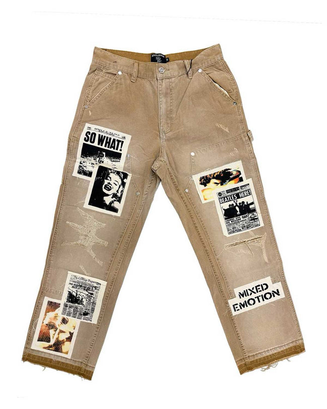 Mixed Emotions Newspaper Carpenter Pants Khaki Hover Image